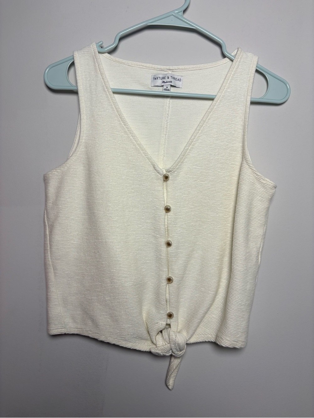 Madewell Cream V-Neck Button-Front Tie Tank